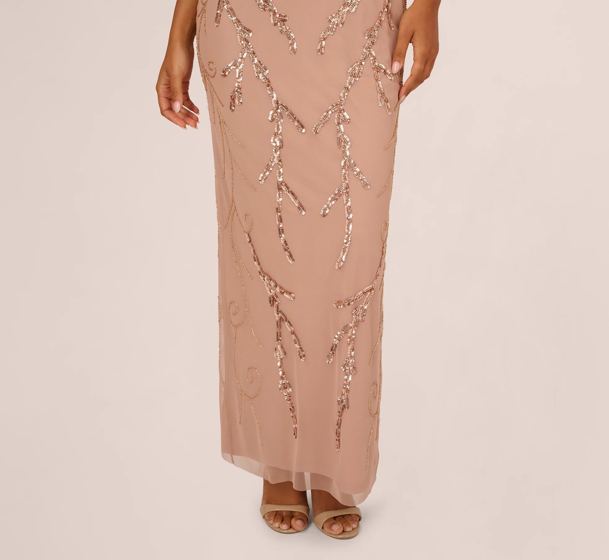 Short Sleeve Beaded Blouson Gown In Rose Gold - Image 4