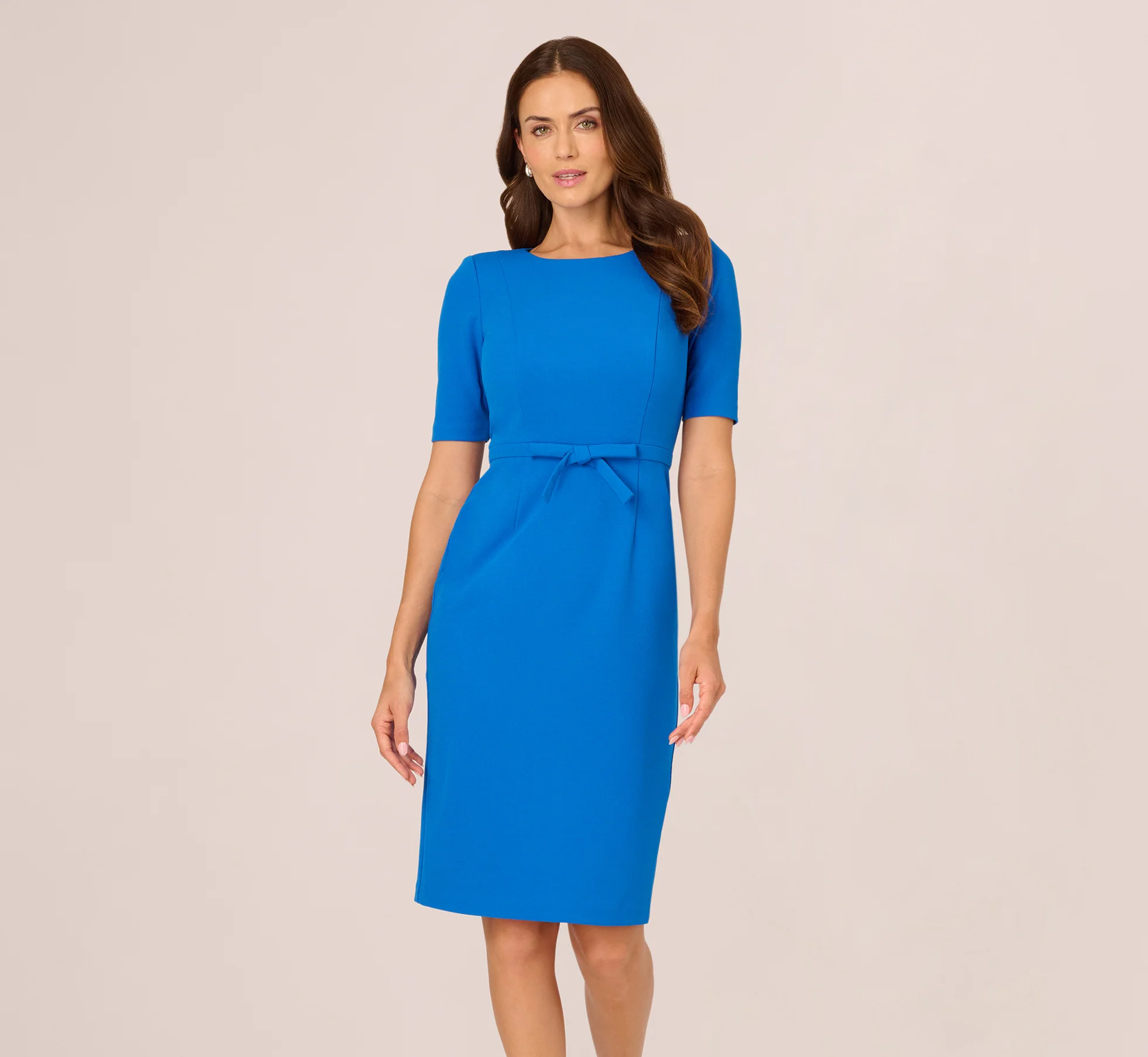 Short Sleeve Bow Waist Sheath Dress In Cool Cobalt - Image 2