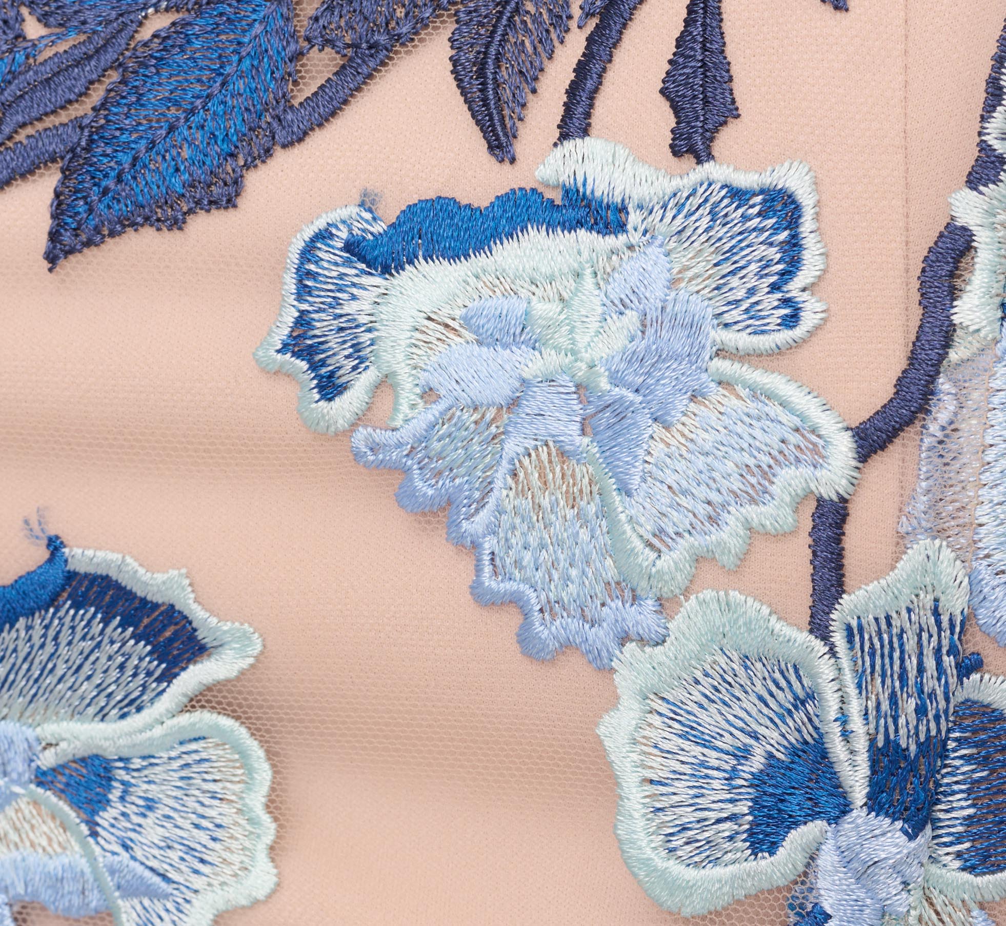 Short Sleeve Floral Embroidered Gown With Ribbon Tie Waist In Midnight Multi Nude - Image 6