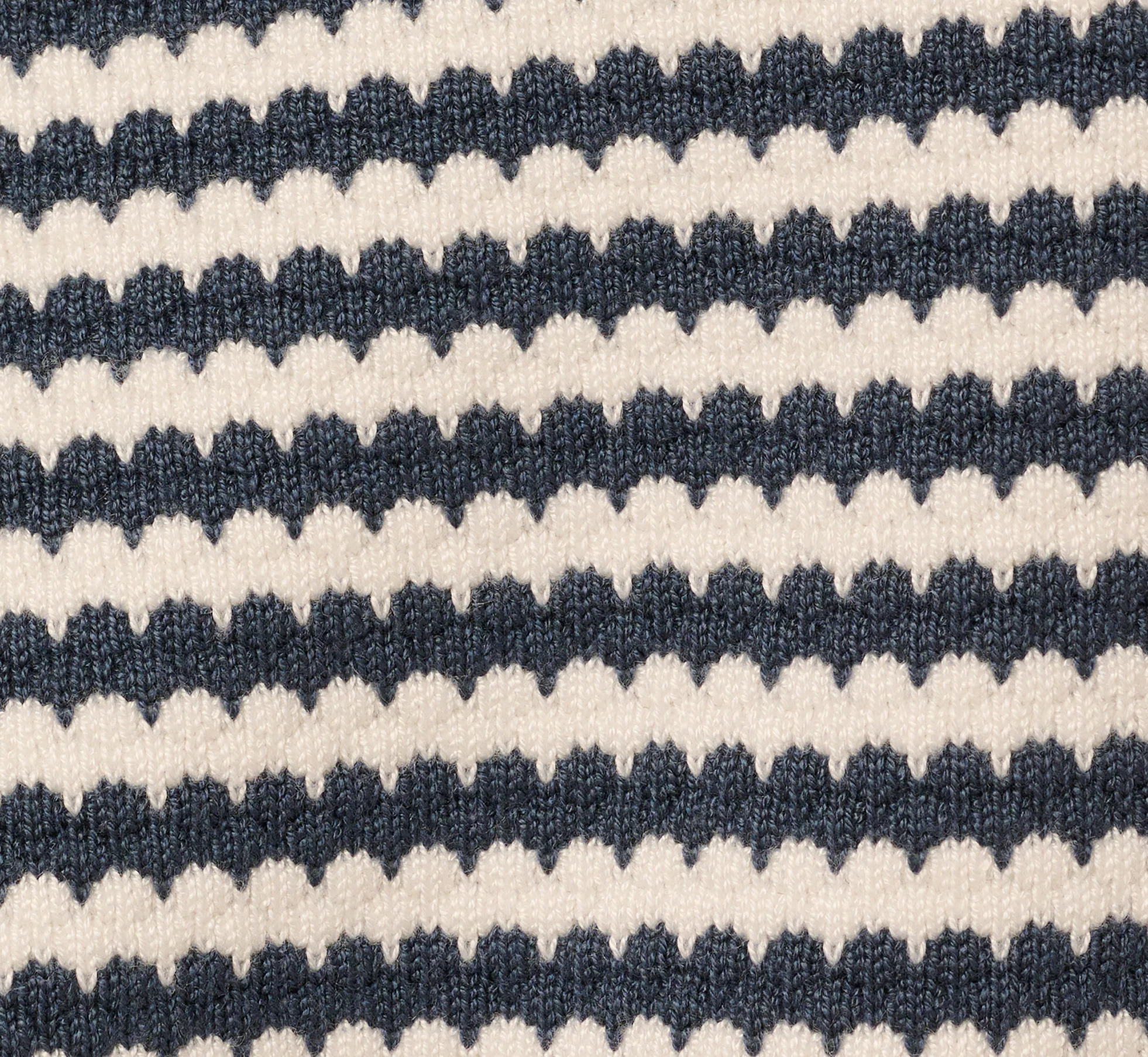Short Sleeve Scalloped Stripe Pullover Sweater In Ivory Slate Blue - Image 7