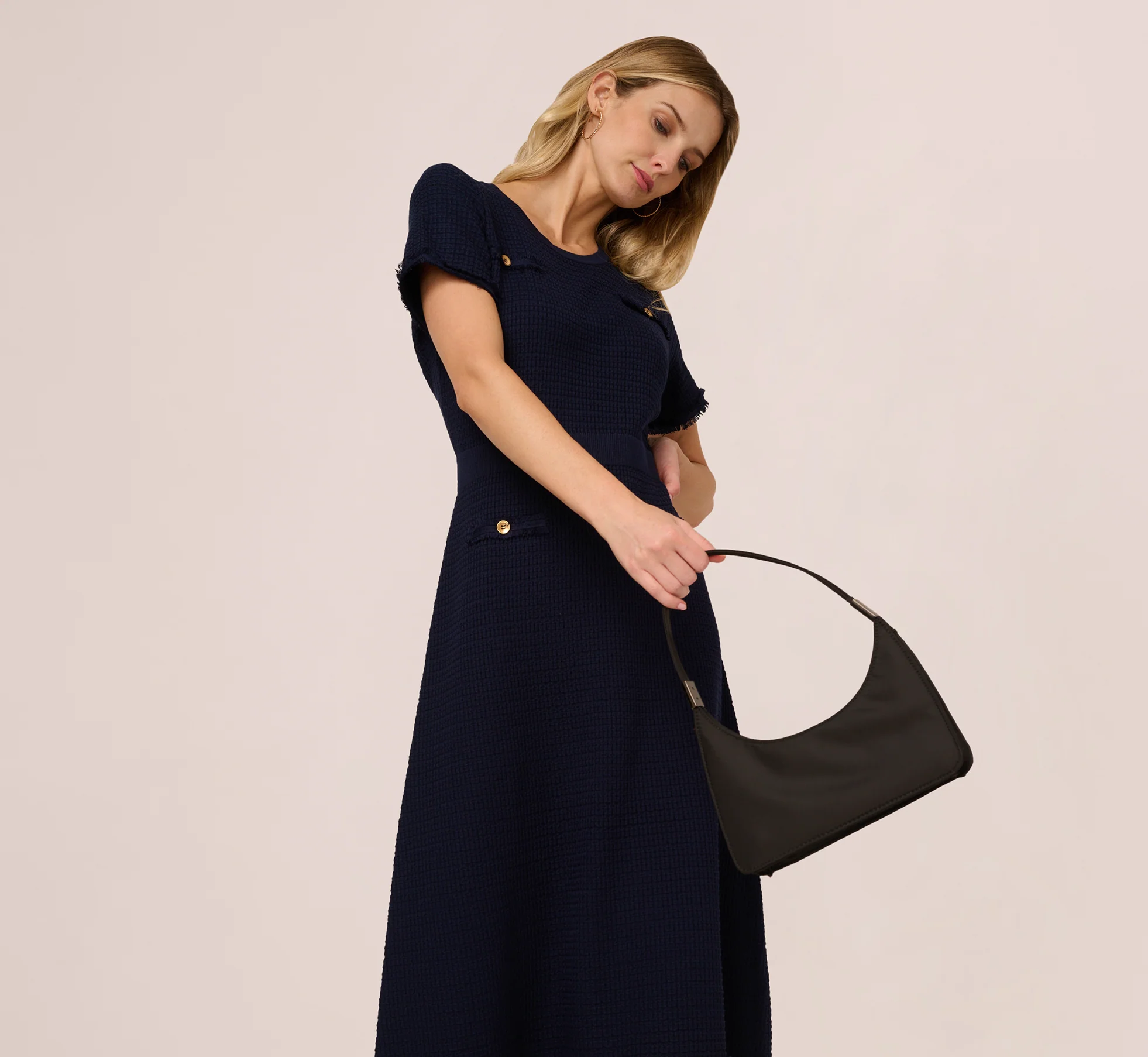 Short Sleeve Waffle Weave Midi Dress In Blue Moon - Image 8