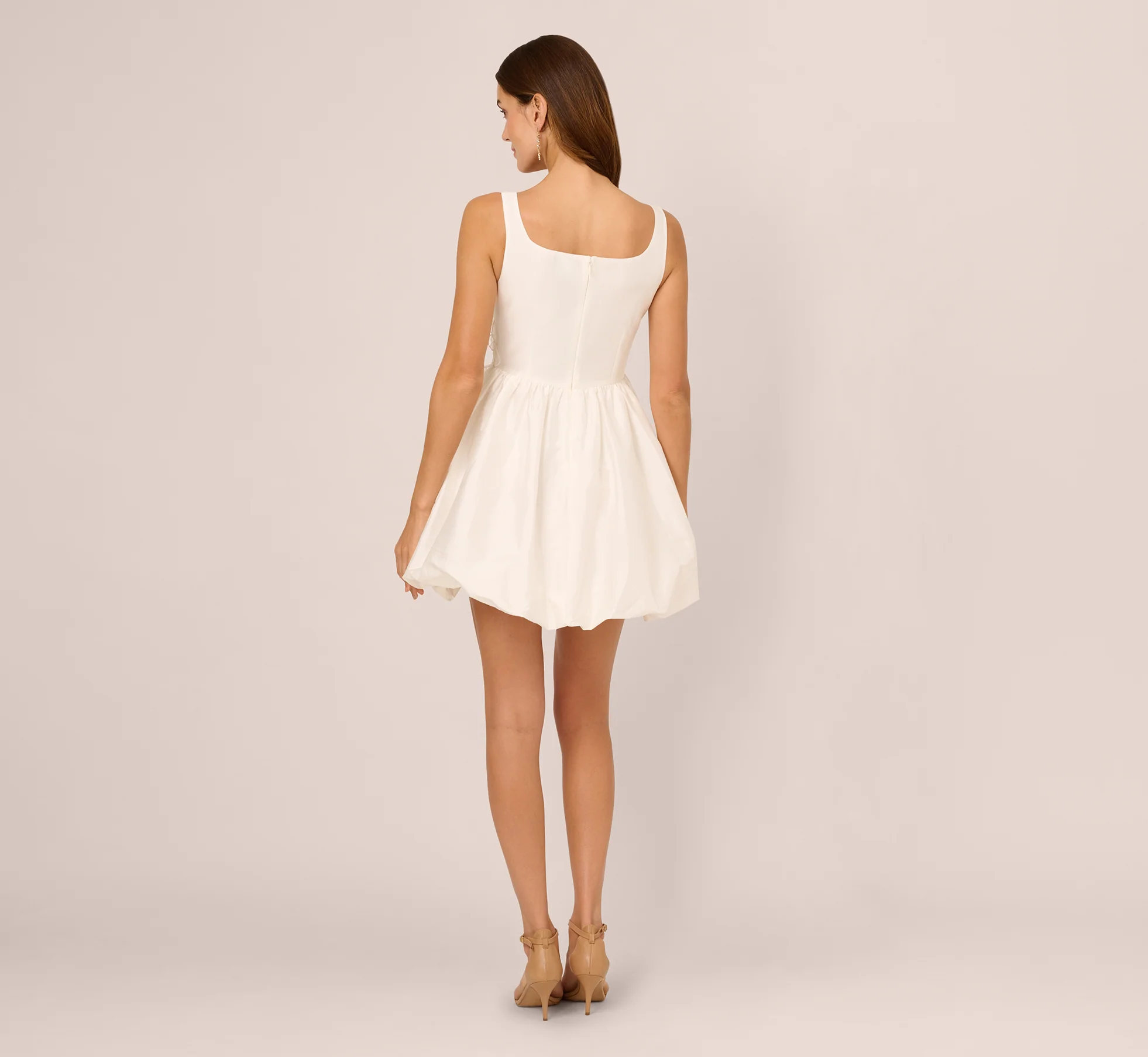 Sleeveless 3D Floral Taffeta Bubble Dress In Ivory - Image 6