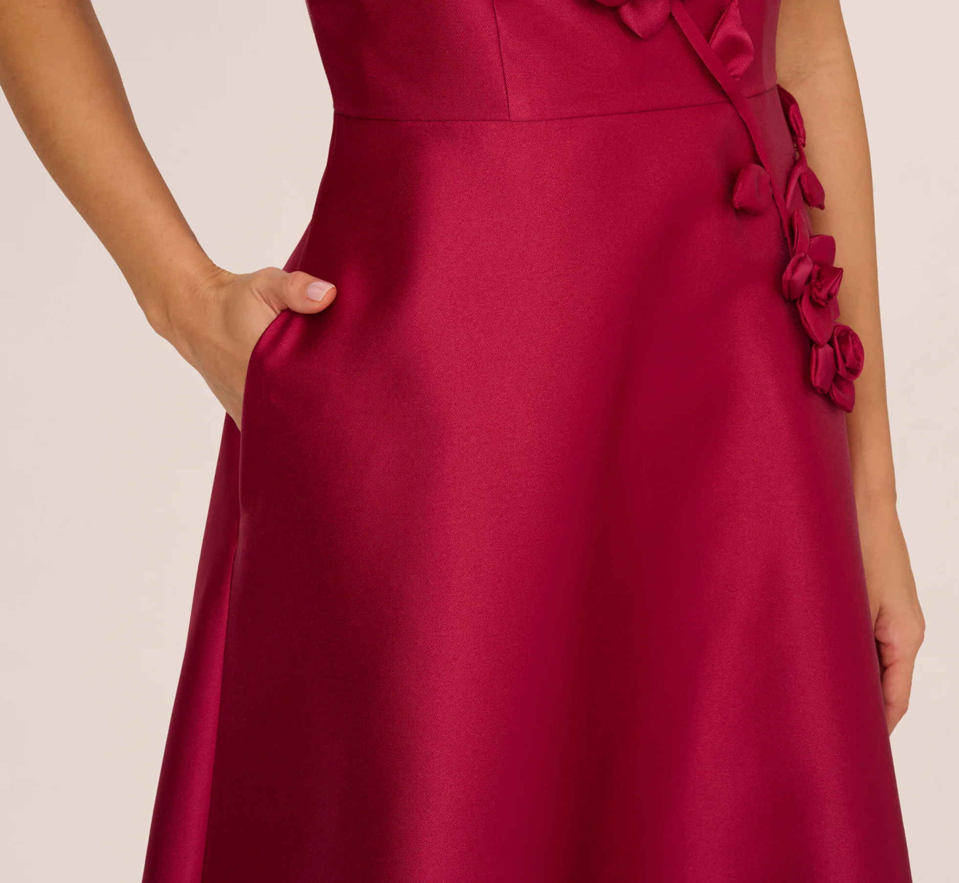 Sleeveless 3D Flower Mikado Midi Dress In Red Plum - Image 4
