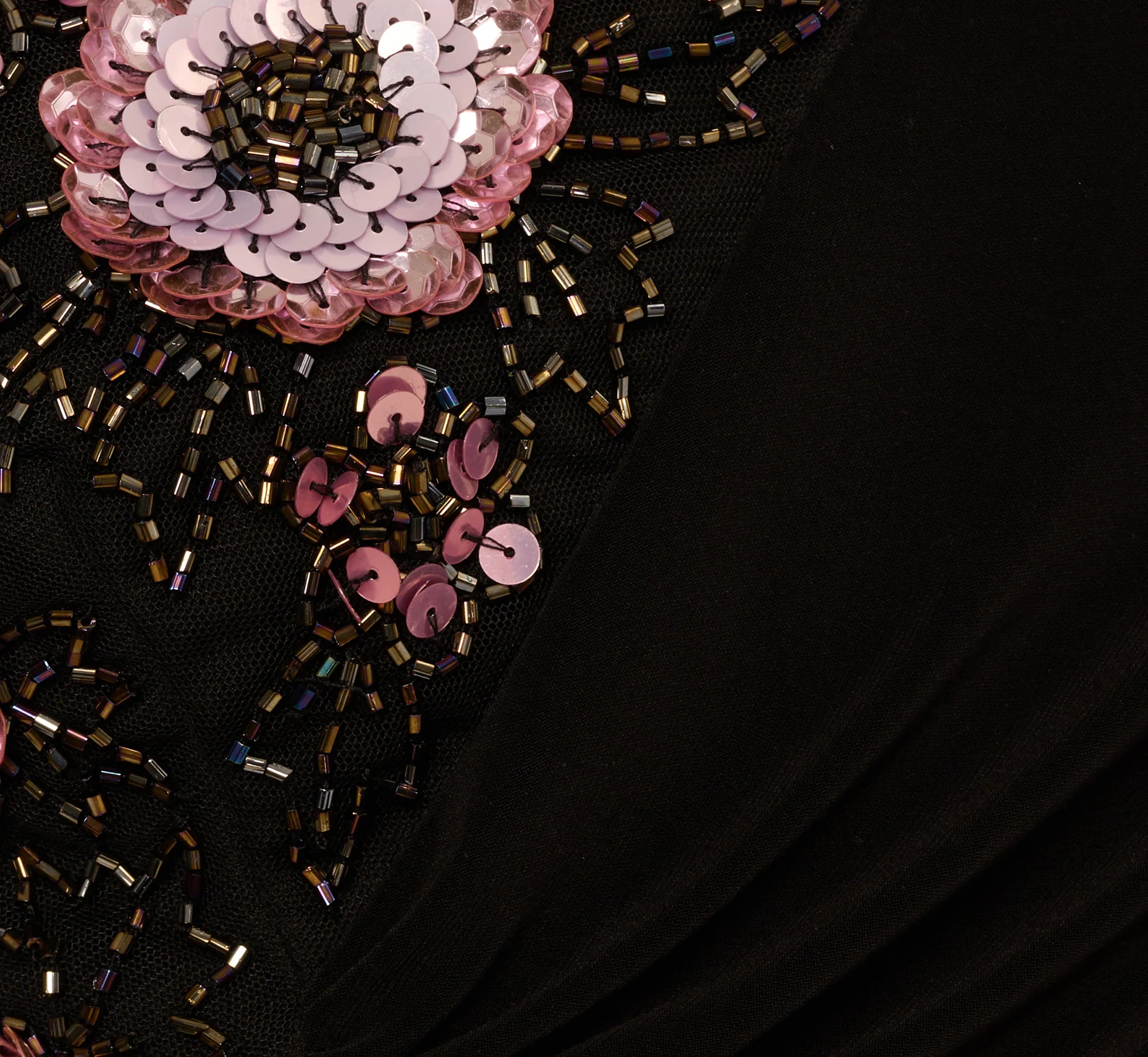Sleeveless Asymmetrical Floral Beaded Jersey Gown In Black Multi - Image 6