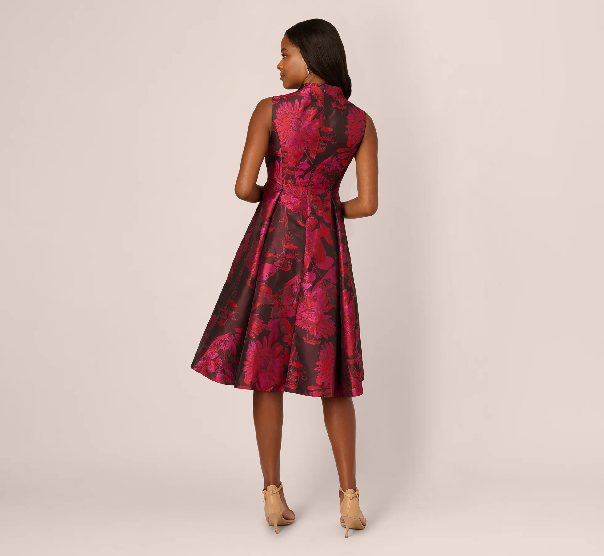Sleeveless Chrysanthemum Floral Jacquard Midi Dress In Pink Multi - Image 5