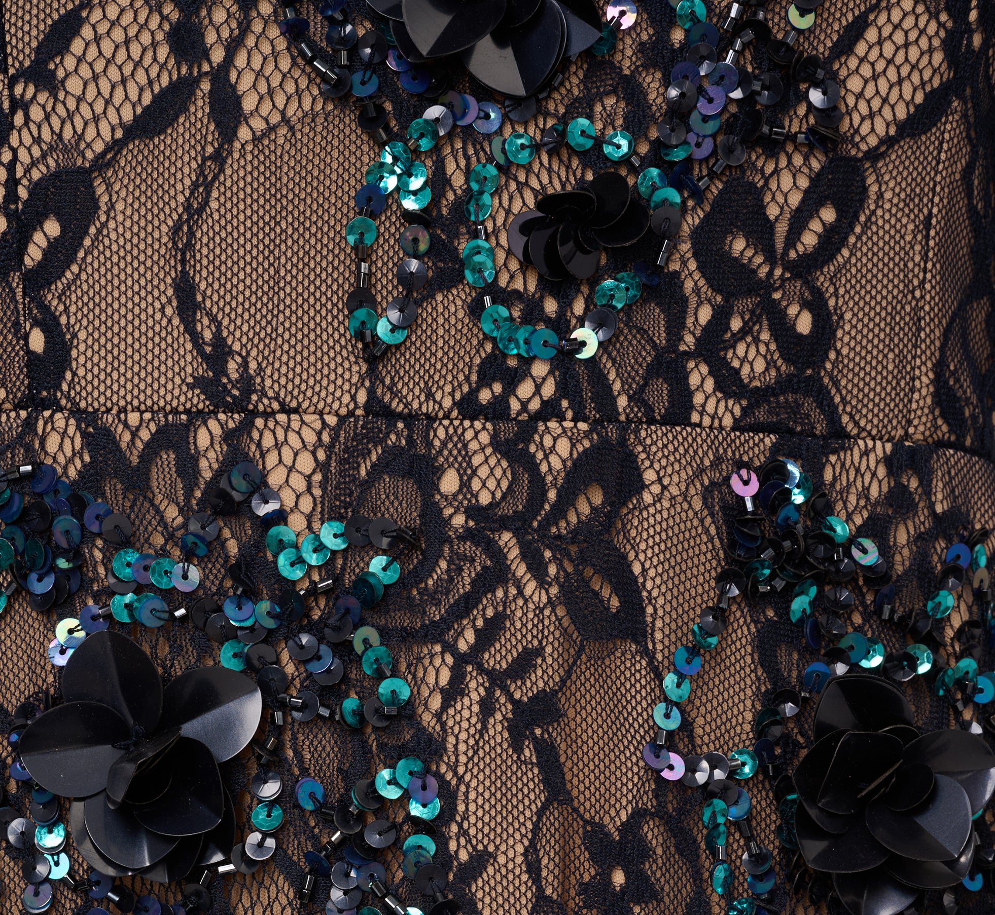 Sleeveless Sequin Floral Lace Gown In Midnight Multi Nude - Image 7