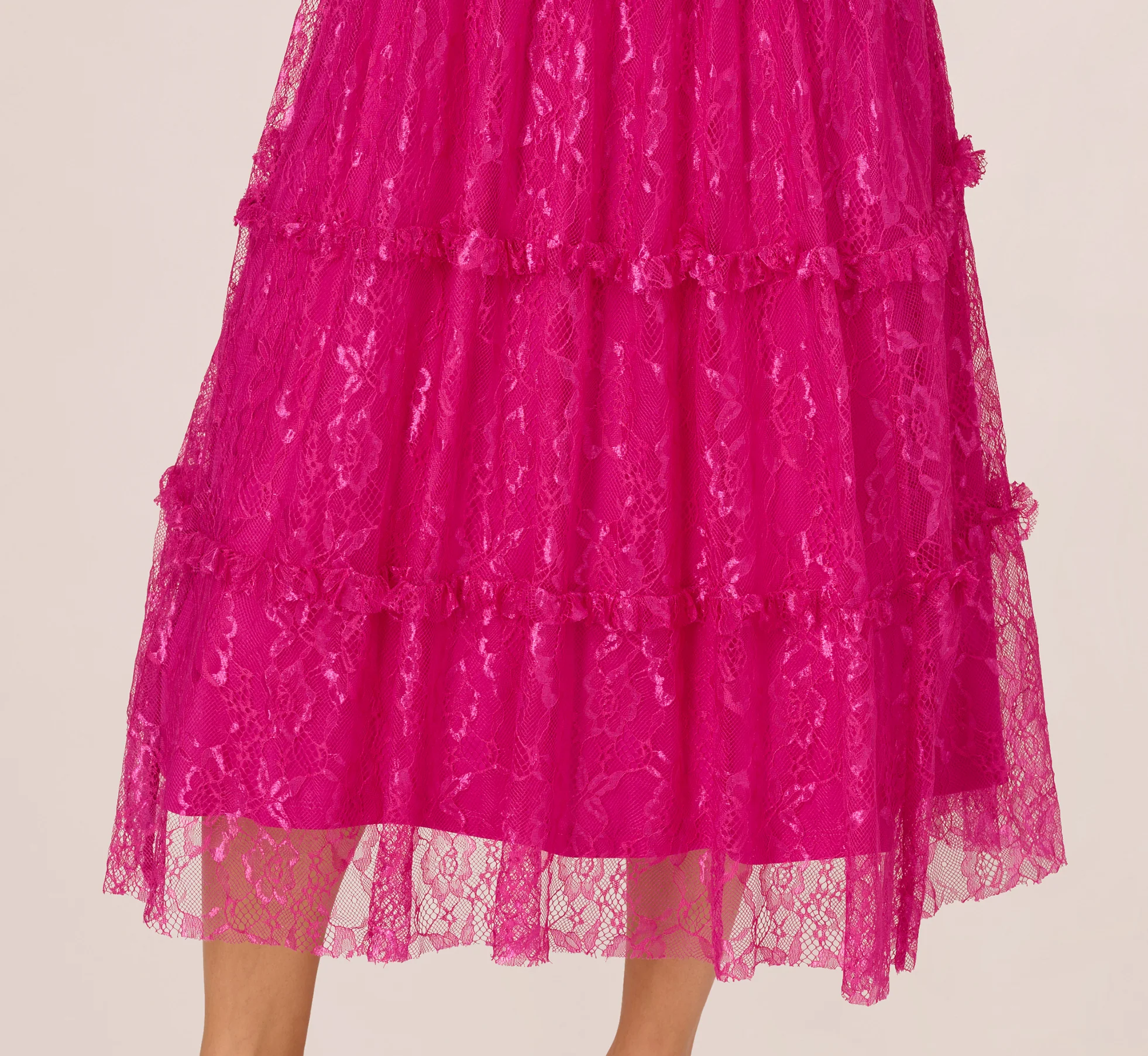Sleeveless Square Neck Tiered Lace Midi Dress In Electric Passion - Image 3