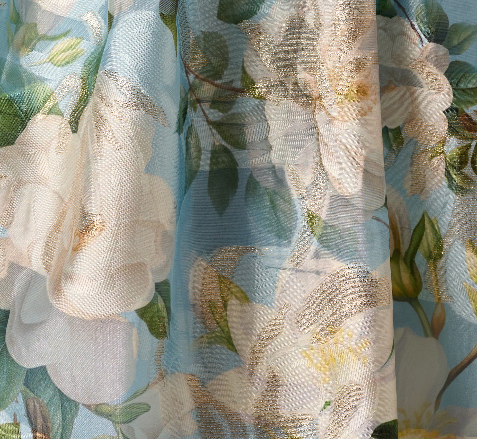 Square Neck Drop Waist Floral Jacquard Dress In Blue Multi - Image 7