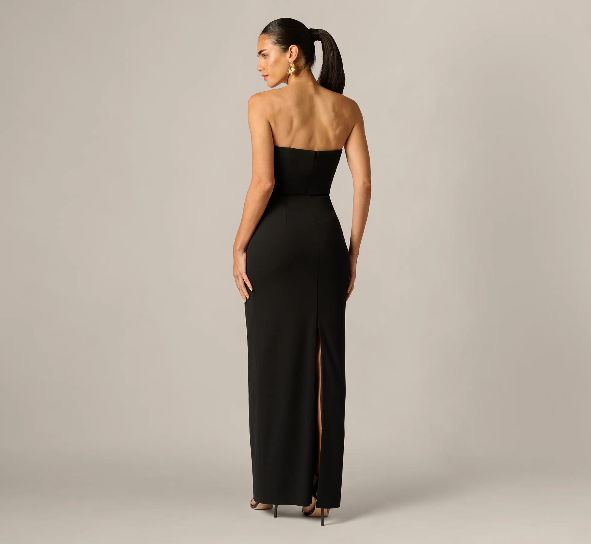 Strapless Beaded Placement Floral Gown In Black Multi - Image 5
