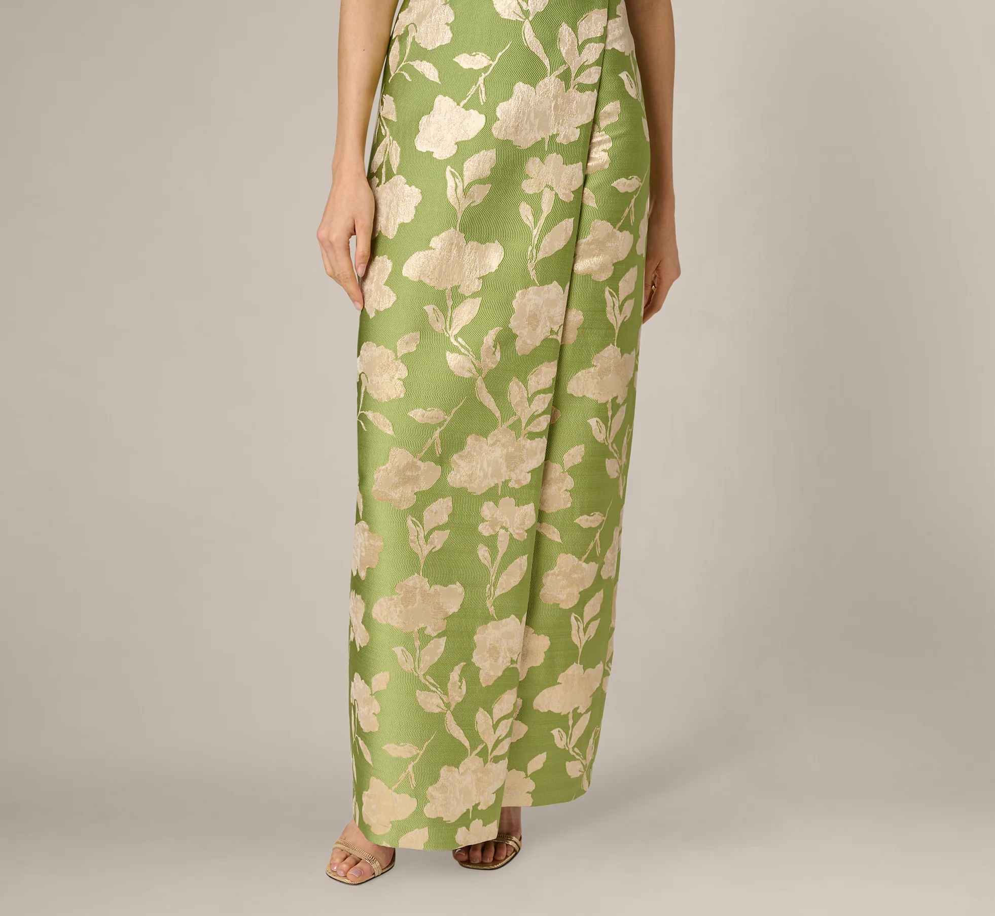 Strapless Draped Floral Jacquard Column Gown In Fern - Image 4
