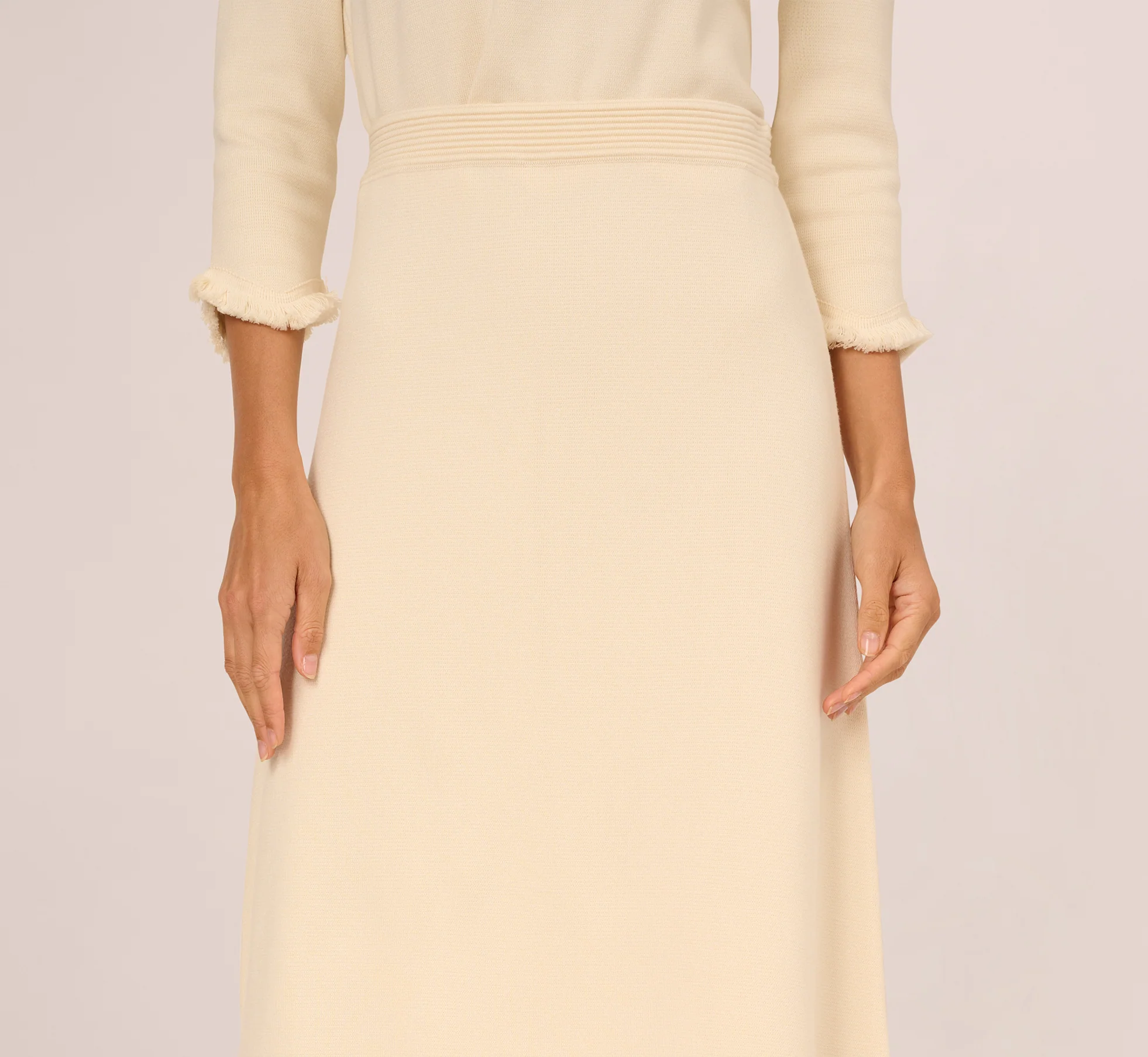 Sweater Knit Scalloped A Line Midi Skirt In Cream - Image 4