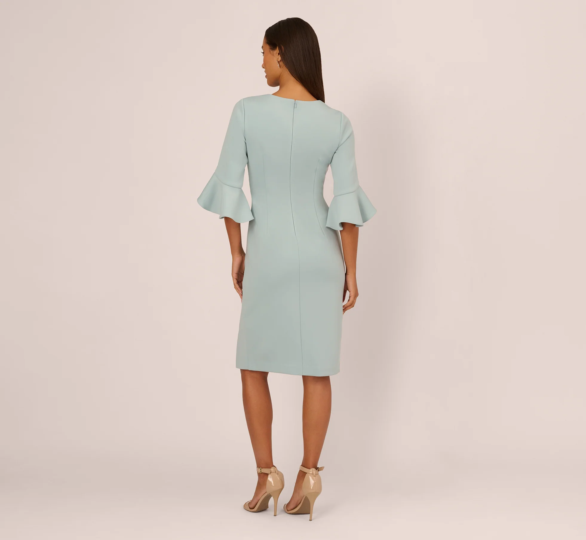 Three Quarter Sleeve Faux Wrap Midi Dress In Aqua Dust - Image 5