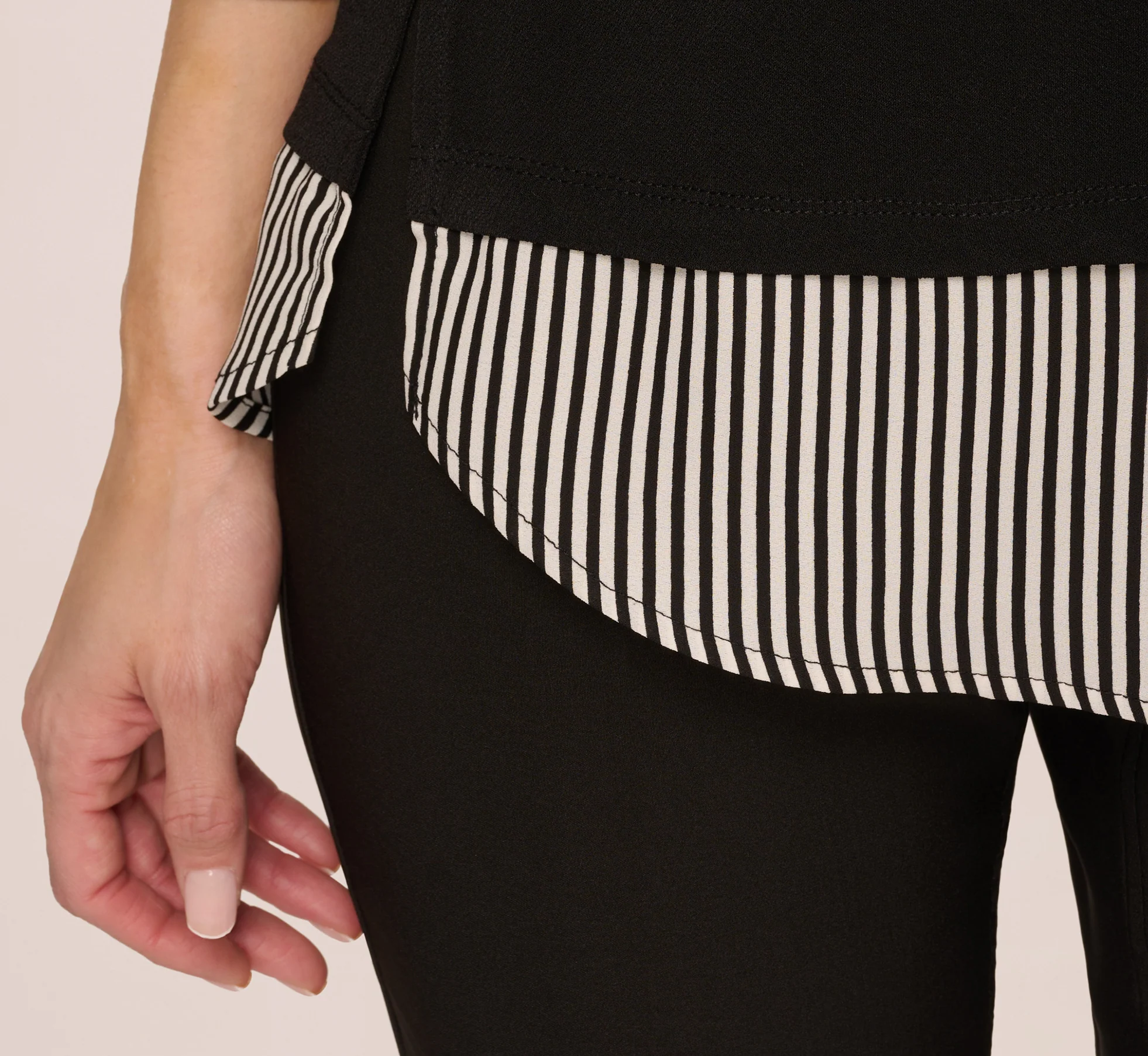 Three Quarter Sleeve Sweater With Button Down Accents In Blackw Black Ivorysmall Stripe - Image 5