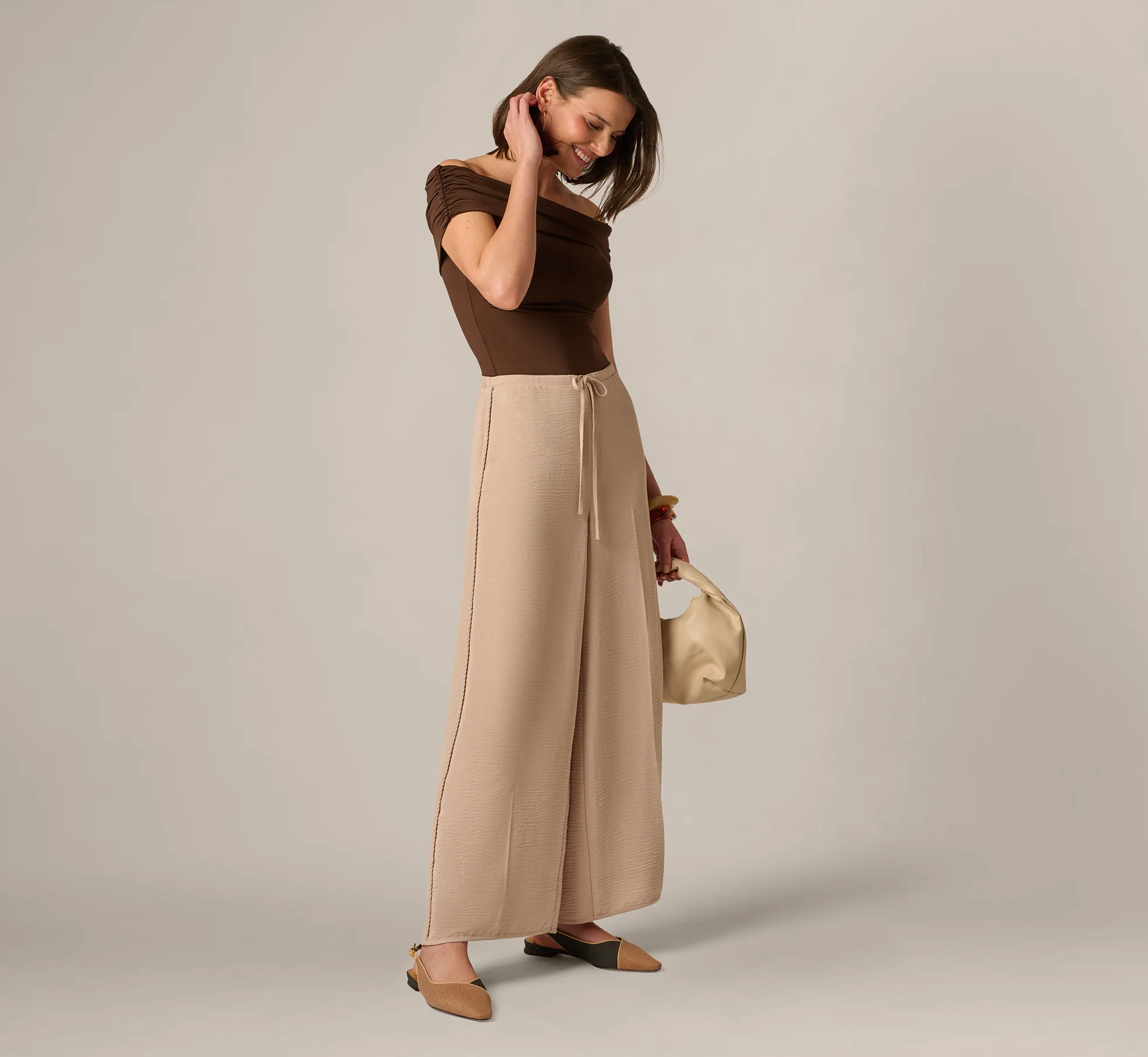 Wide Leg Airflow Braided Trim Pant In Bamboo - Image 2