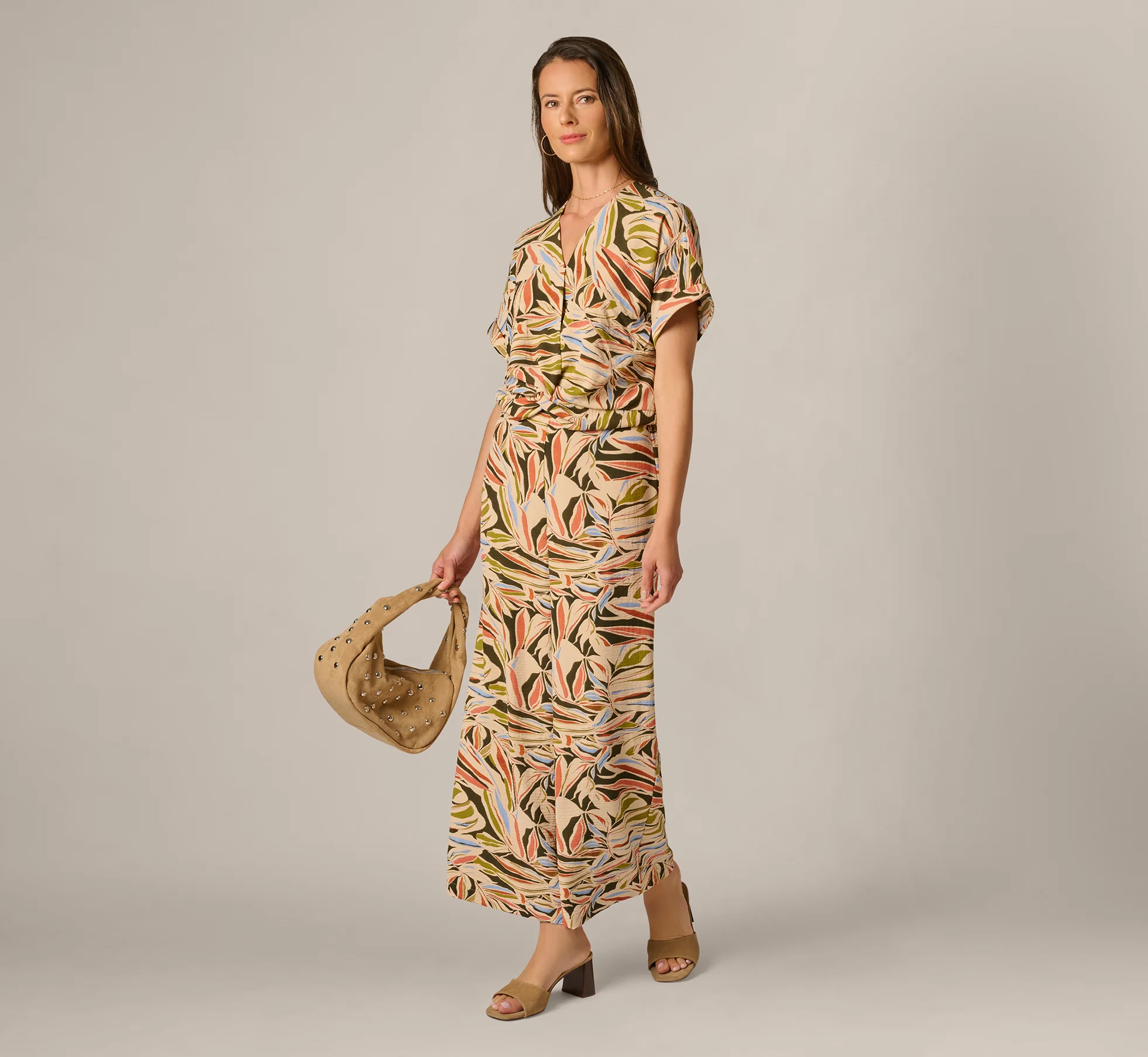 Wide Leg Airflow Crinkle Pant In Watercolor Leaf - Image 2