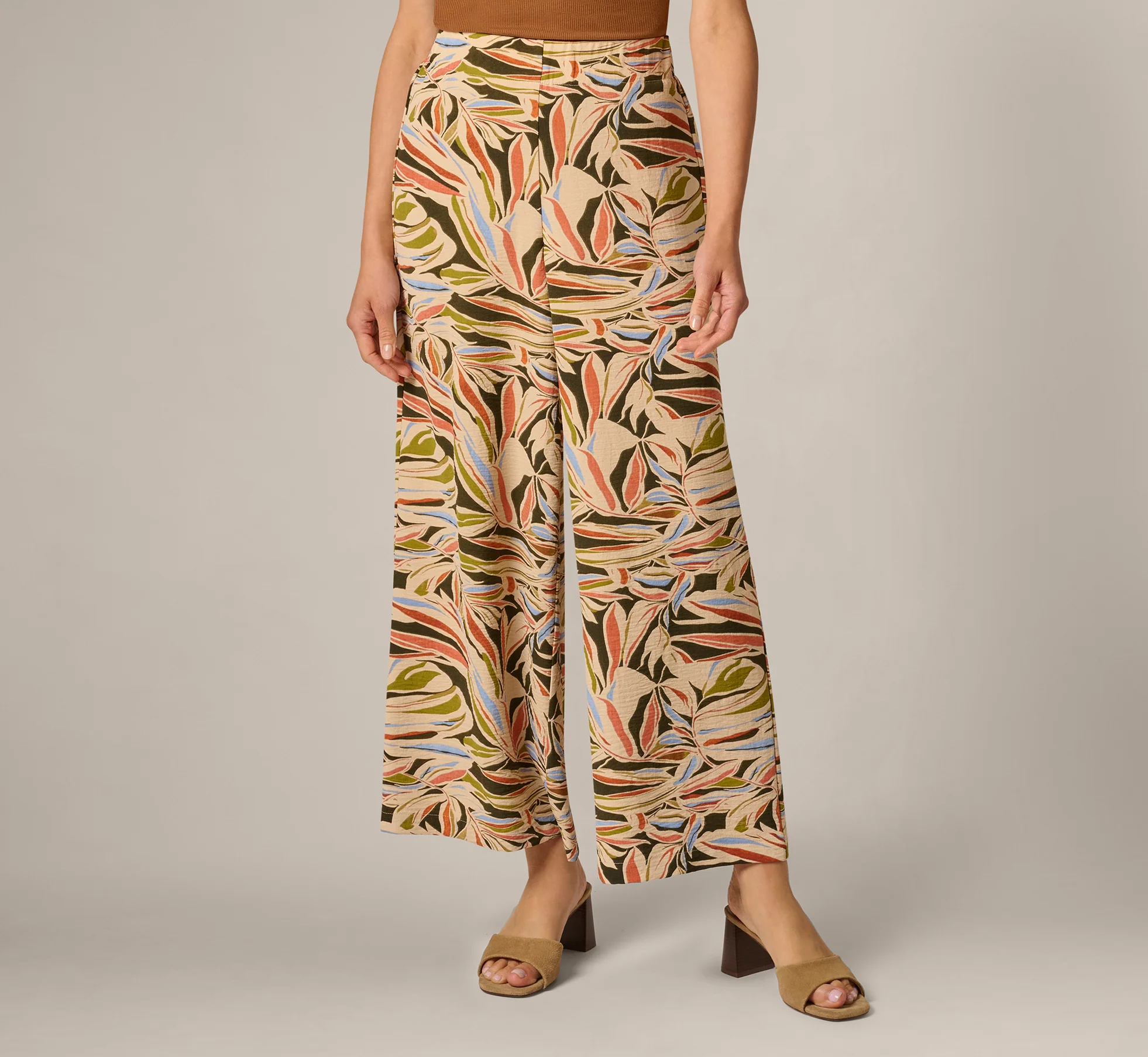 Wide Leg Airflow Crinkle Pant In Watercolor Leaf - Image 3