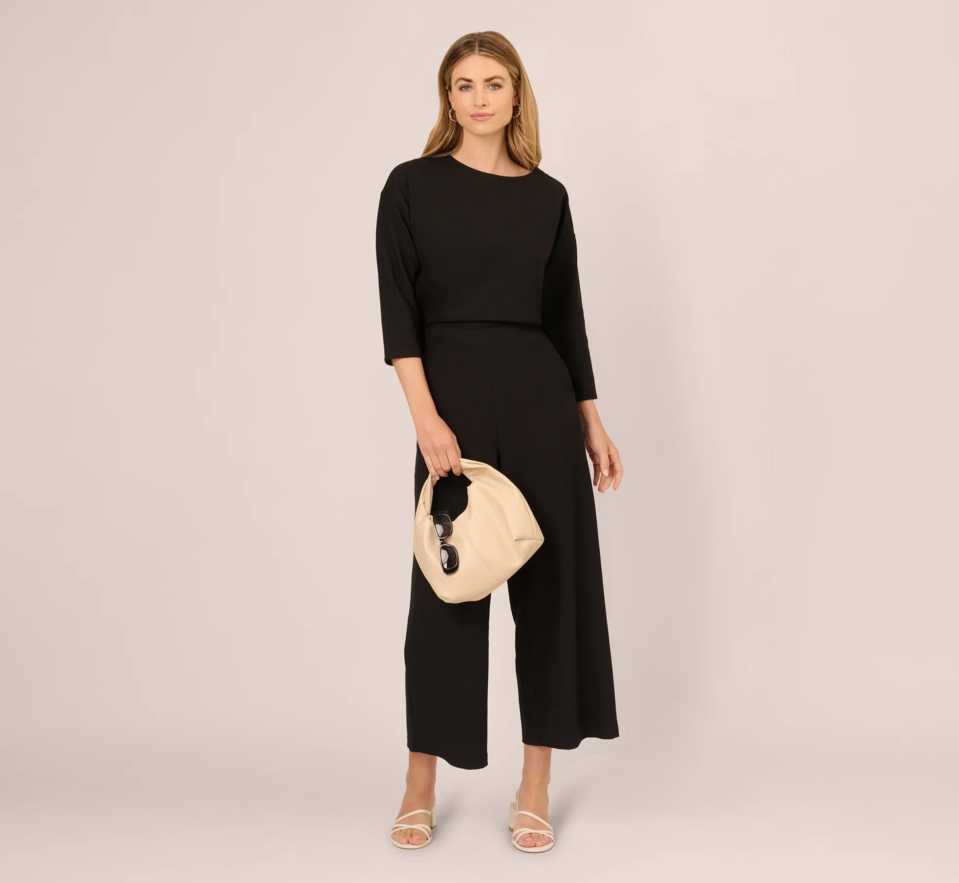 Wide Leg Rib Knit Cropped Pant In Black - Image 2
